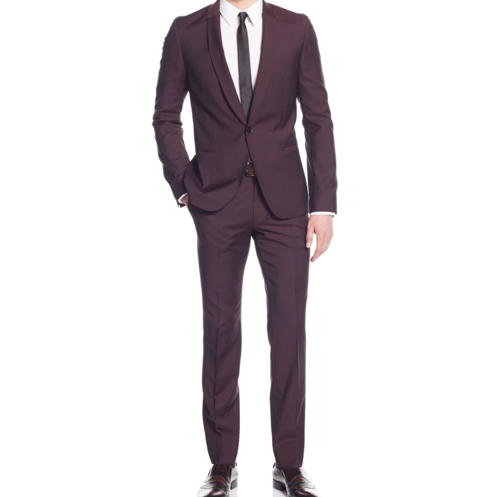 Brand new Hugo Boss burgundy slim suit - untailored! Perfect condition